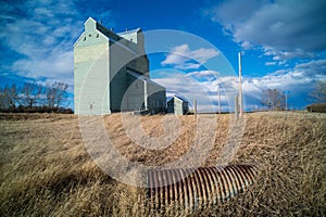 Lonely Grain Elevator in the Prairies of Alberta, Canada