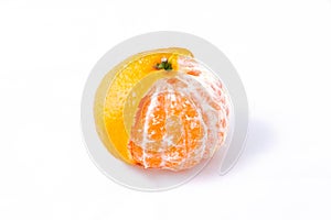 Lonely half-cleaned Tangerine (Mandarin) on White Background