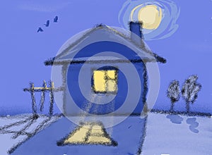 Lonely house at midnight