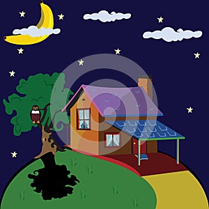 Lonely house at night