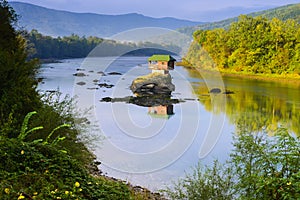 Lonely house on the river Drina in Bajina Basta, Serbia