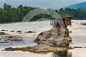 Lonely house on the river Drina in Bajina Basta, Serbia