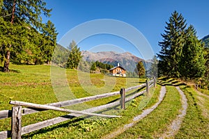 Lonely house in the Unter Engadine Valley near Zernez Switzerland