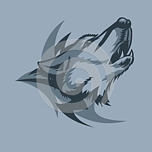 Lonely howling wolf and Tribal sign behind tattoo style