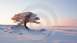 Lonely Juniper: Monochromatic Winter Landscape Portrait