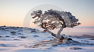 Lonely Juniper: A Romantic Snowscape With Golden Light