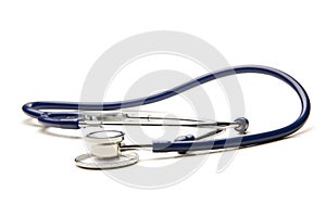 A lonely medical stethoscope on a white background