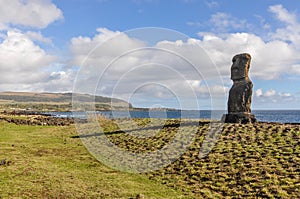 Lonely moai, Ahu Tahai, Easter Island, Chile photo