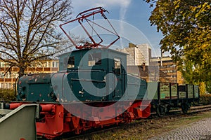 A lonely old locomotive in the Berlin inland port and freight st