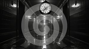 lonely passage of time, the ticking clock echoes in the empty halls, a reminder of time passing and the loneliness it photo