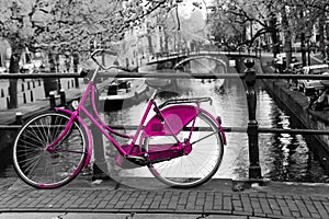 Lonely pink bike in Amsterdam