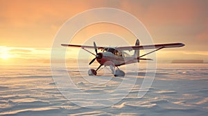 Lonely Plane On Snowfield At Sunset: A Schlieren Photography Style