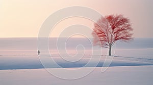 Lonely Red Elm Tree In Snow - Uhd Image By Miwa Komatsu