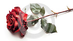 Lonely Red Rose Isolated on White Background