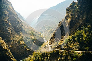 Lonely road, annapurnas trekking road, in Himalayas, Nepal