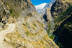 Lonely road, annapurnas trekking road, in Himalayas, Nepal