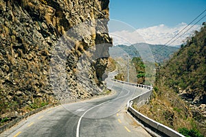 Lonely road, annapurnas trekking road, in Himalayas, Nepal