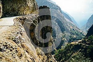 Lonely road, annapurnas trekking road, in Himalayas, Nepal