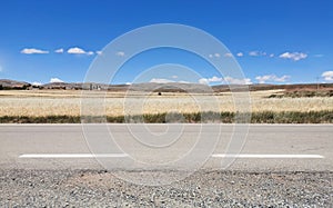 Lonely road with wheat fields