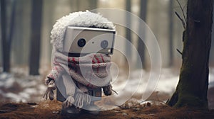 Lonely Robot In The Woods: A Cubo-futuristic Snow Scene photo