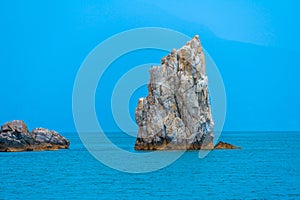 Lonely rock at Cape Ai-Todor in the black sea, near Yalta.