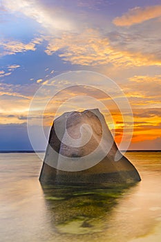 Lonely rock in the sea in Seychelles