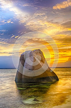 Lonely rock in the sea in Seychelles