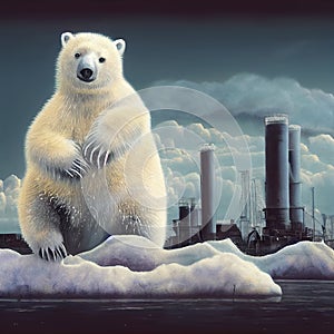 lonely sad polar bear sitting on a thin ice floe, concept art, climate changea , ai generated image