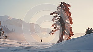 Lonely Sequoia: A Captivating Snapshot Of An Otherworldly Snowscape