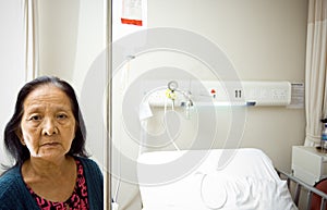 Lonely sick old woman at hospital