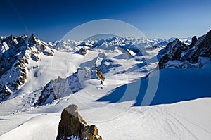 Lonely ski slope in the top of french Alps. Best place for skiing in Chamonix Mont Blanc.