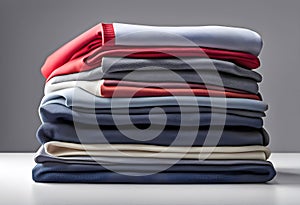 lonely stack of cotton plain clothes folded isolated on white background