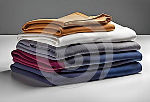 lonely stack of cotton plain clothes folded isolated on white background