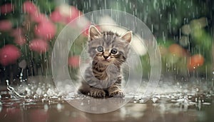 Lonely stray kitten in rain urgent call for shelter and rescue assistance for abandoned cat