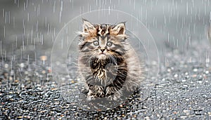 Lonely stray kitten in rainy street pet rescue and adoption for abandoned cats in need