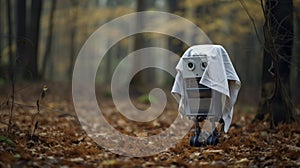 Lonely Telepresence Robot In Autumnal Forest: A Photobash Creation