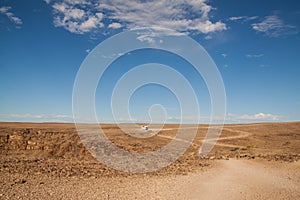 Lonely Tourist Bus in Desert, Namibia