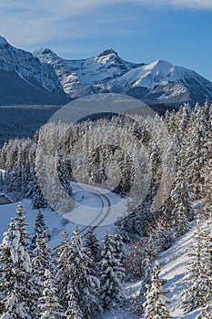 Lonely train tracks in winter at the Morant curve