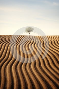 Lonely tree in the desert with sand dune texture