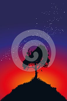Lonely tree in front of a starry sky