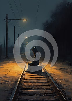 Solitario vigilia soledad sobre el el tren pistas de 