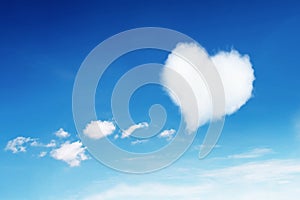 lonely white heart shaped cloud on blue sky for pattern