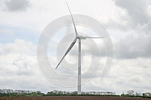 Lonely wind turbine in farm fields, South Yorkshire, UK