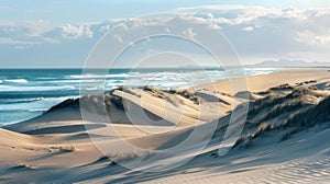 A lonely windswept coastline the sand dunes shifting and changing shape under the intense heat of the sun