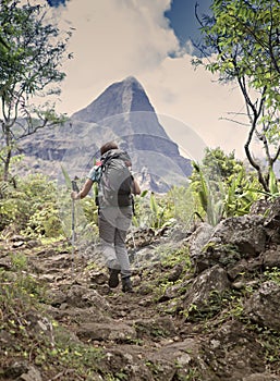 Lonely woman hiking