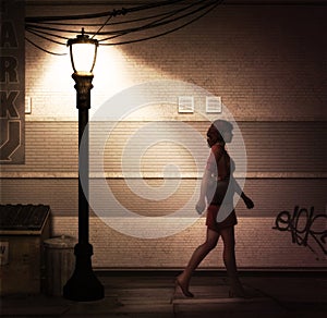 Lonely Woman Night Walk