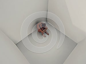 Lonely woman in prison cell