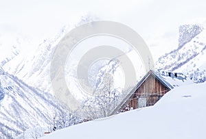 cabin in a snow