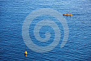 Lonely yellow boat on the Ligurian Sea, Cinque Terre