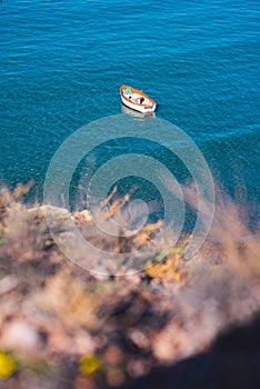 A lonesome boat moored in the bay